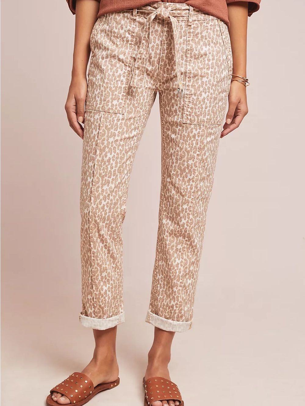 Anthropologie The Wanderer Utility Pant Size 27 Leopard Print Removable Belt